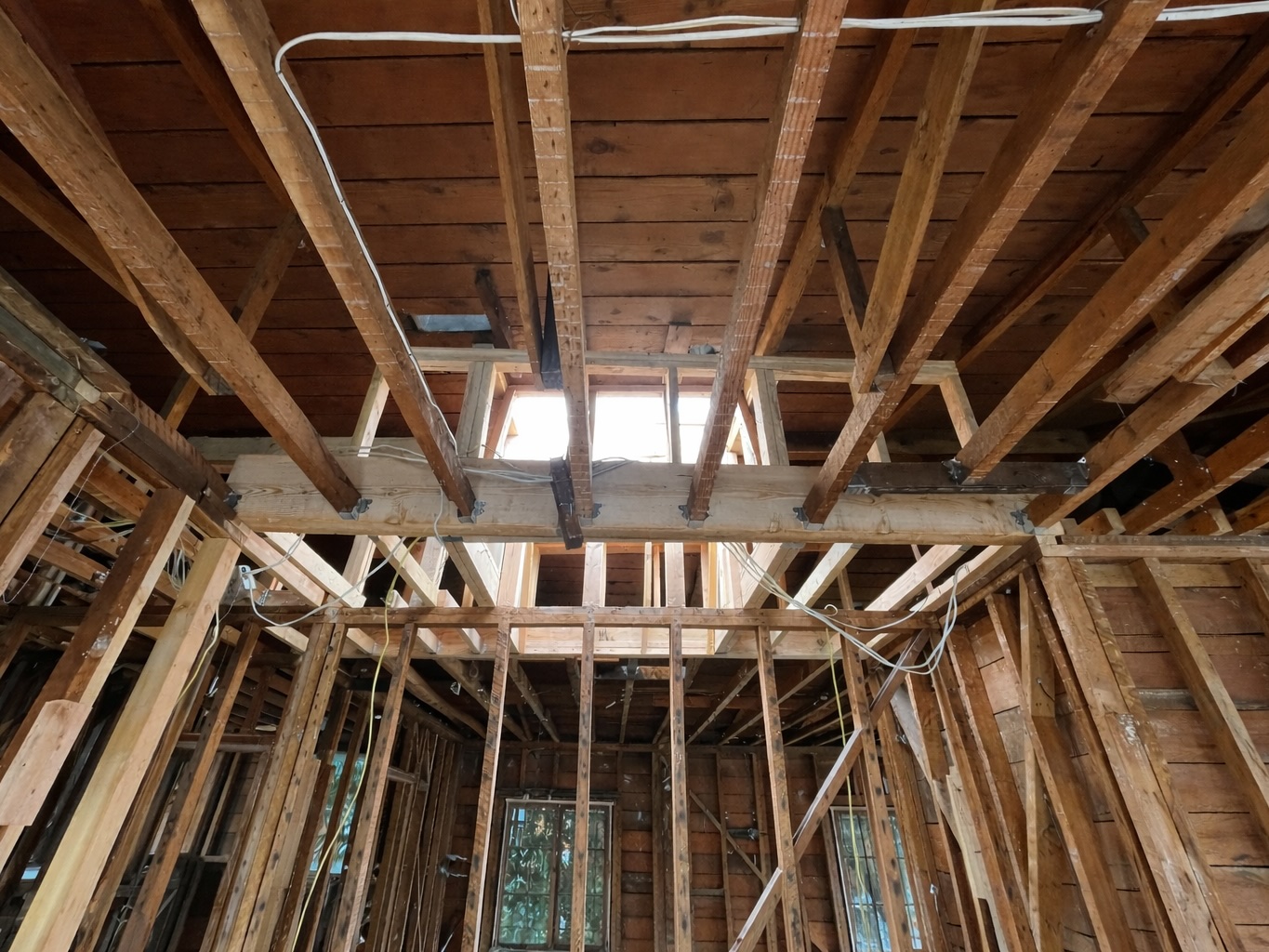 Interior framing with structural beam installation
